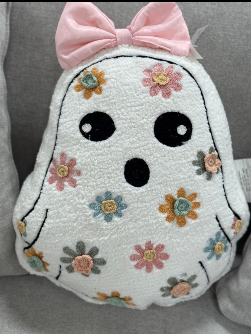 Goblin & Ghoul Floral Ghost Plush Pillow with Pink Bow